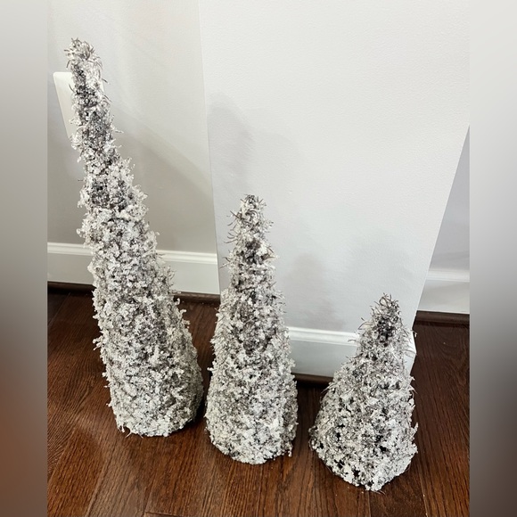 Set of 3 Snowy White Icicles Cone Trees